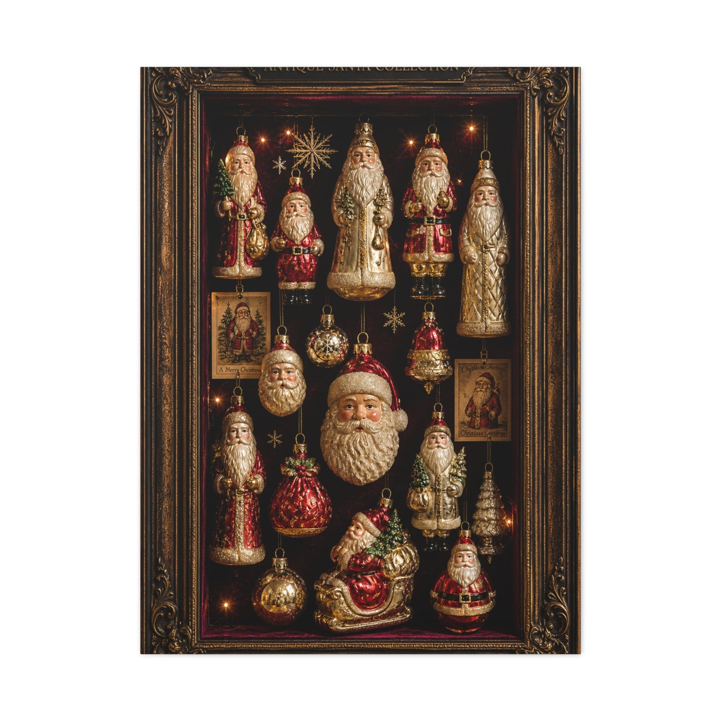 Antique Glass Santa Ornament Shadowbox Wall Art & Canvas Print