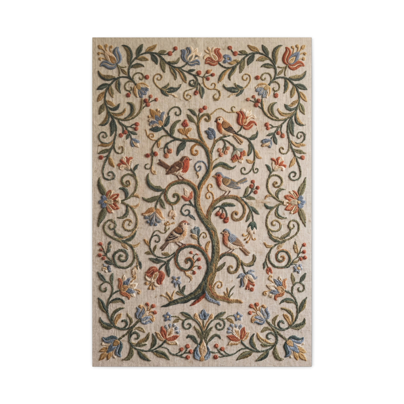 Folk Art Botanical Tree Embroidery Panel Wall Art & Canvas Print