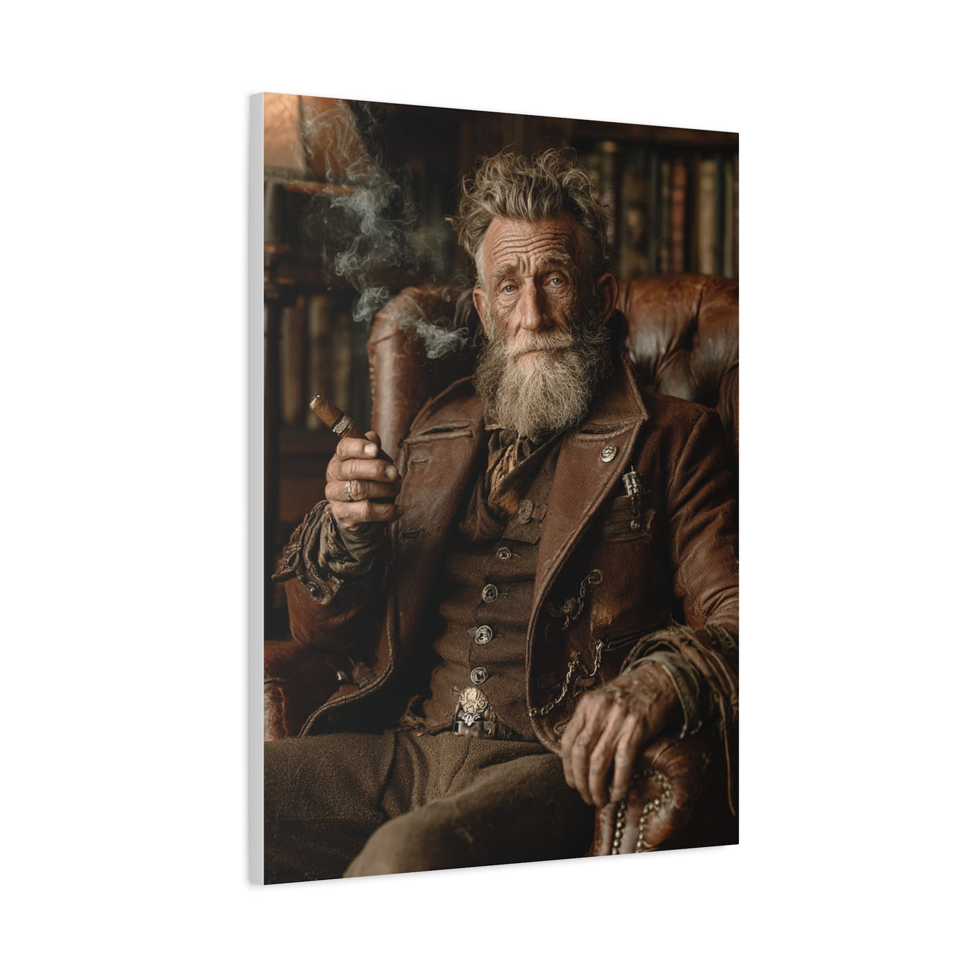 Old Man Cigar Portrait Wall Art & Canvas Print