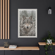 Snow Forest Gray Wolf Framed Portrait Wall Art & Canvas Print