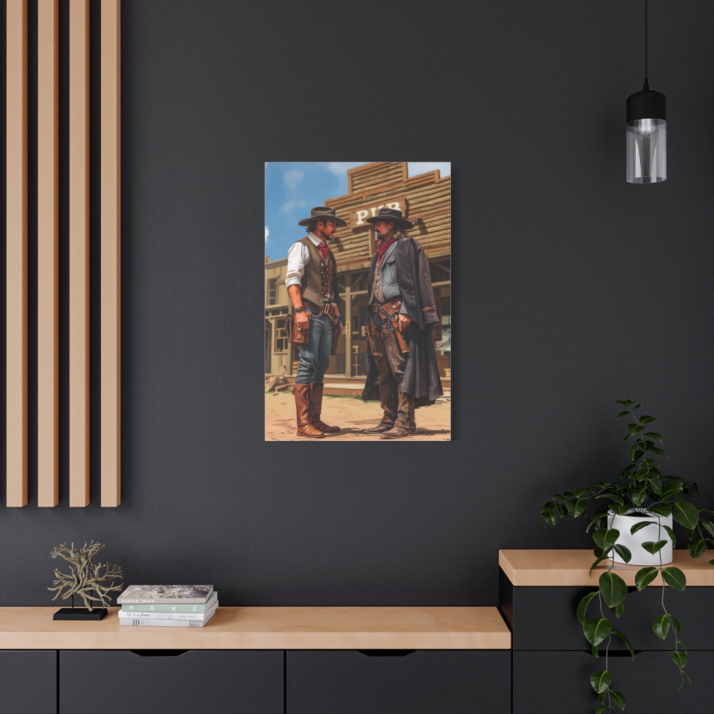 Rival Cowboys Facing Off Outside the Saloon Wall Art & Canvas Print
