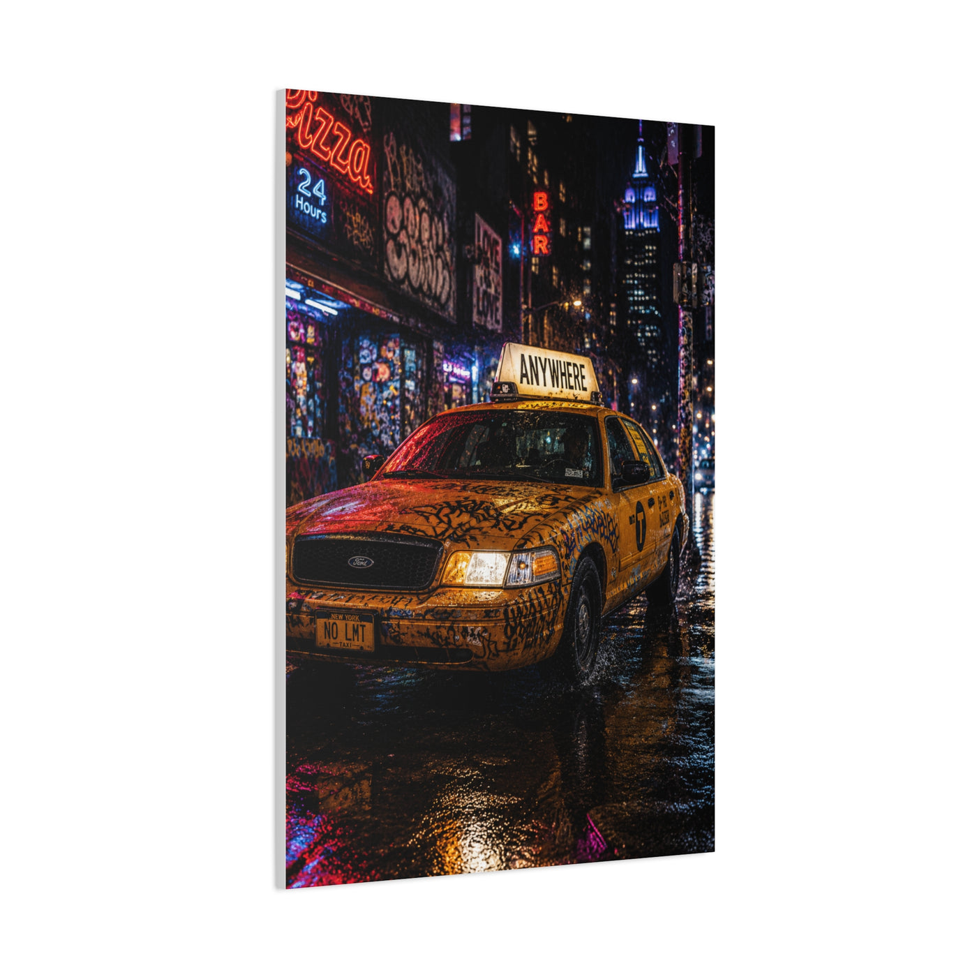 NYC Graffiti Taxi Night Street Wall Art & Canvas Print