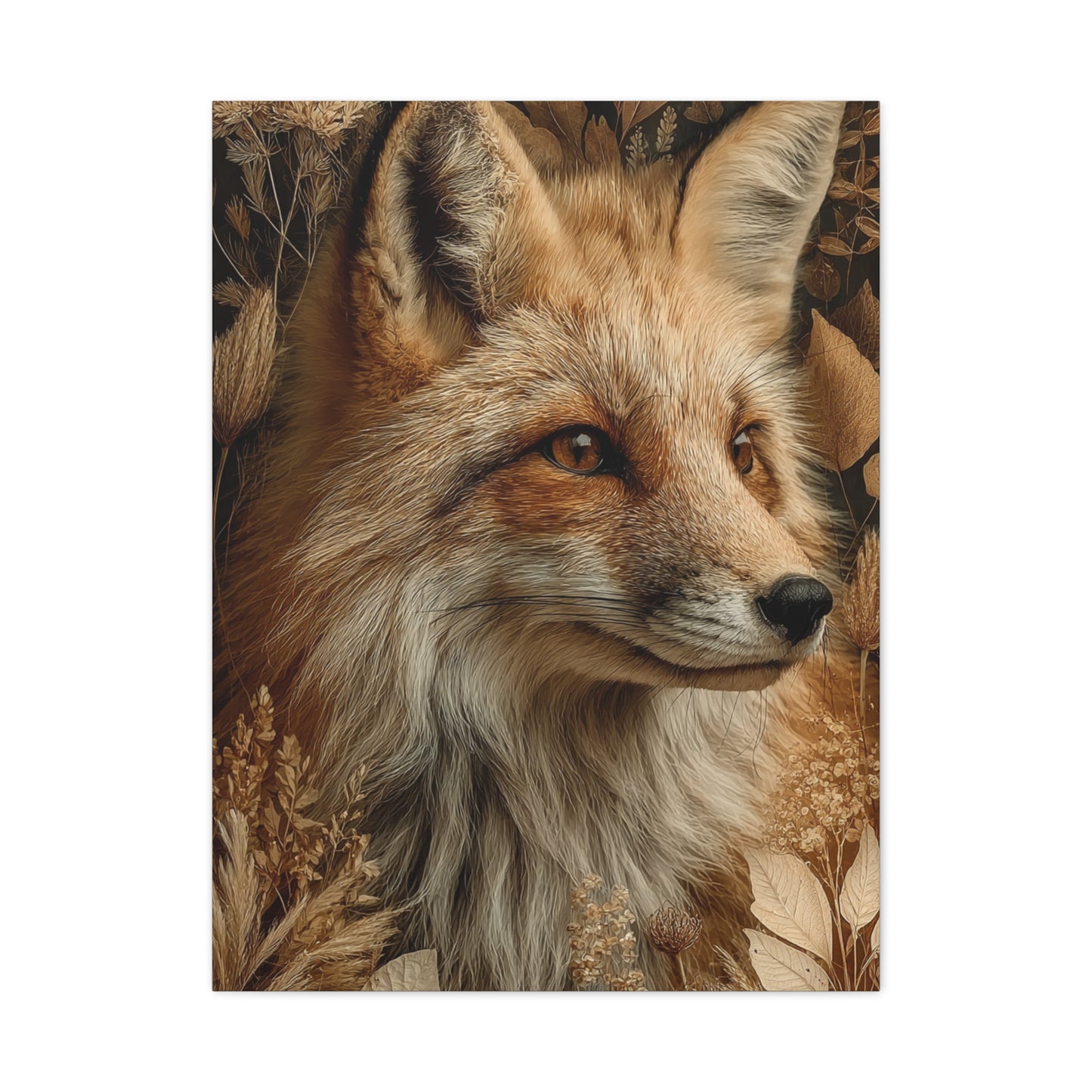 Neutral Botanical Fox Portrait Wall Art & Canvas Print