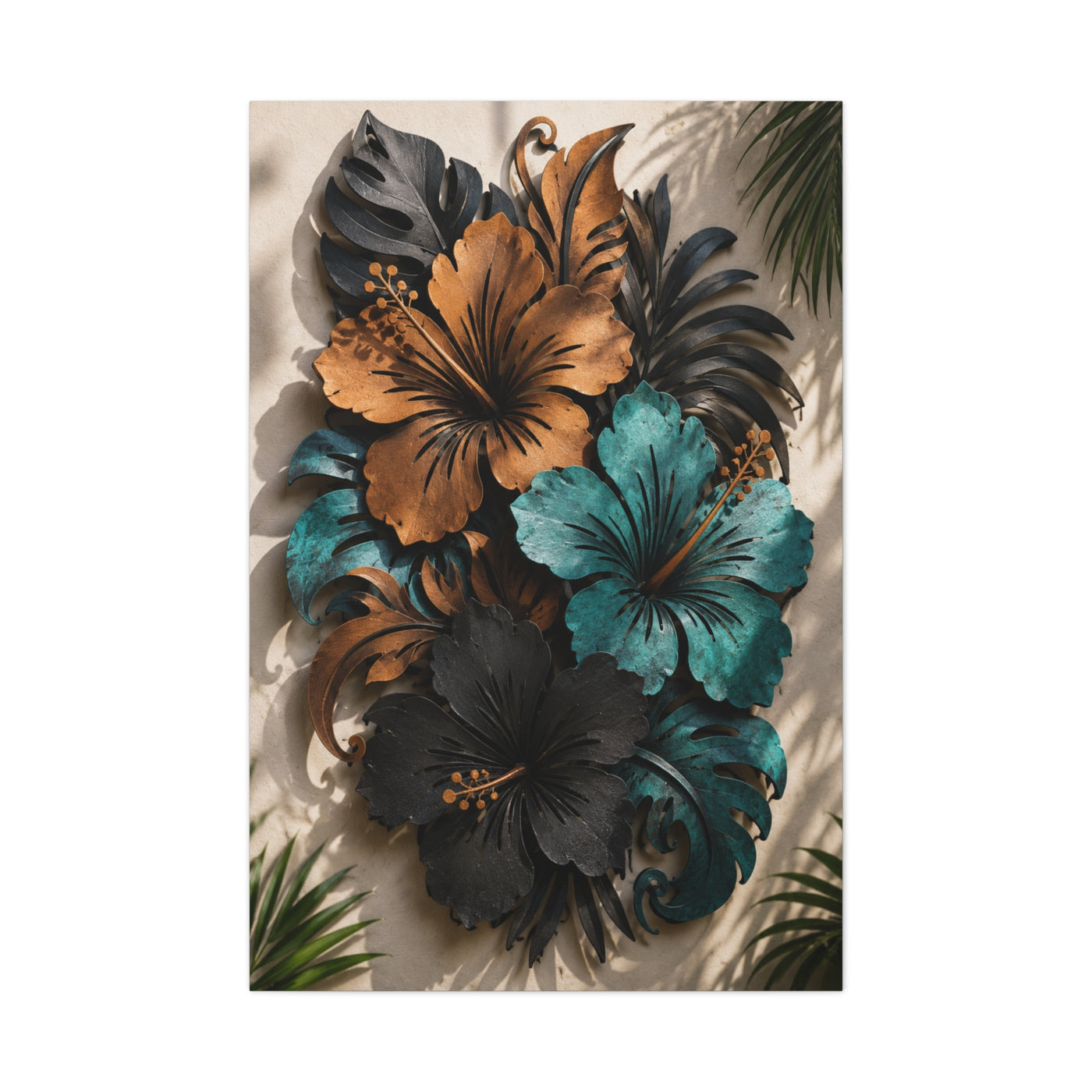 Metal Hibiscus Botanical Sculpture Tropical Wall Art & Canvas Print