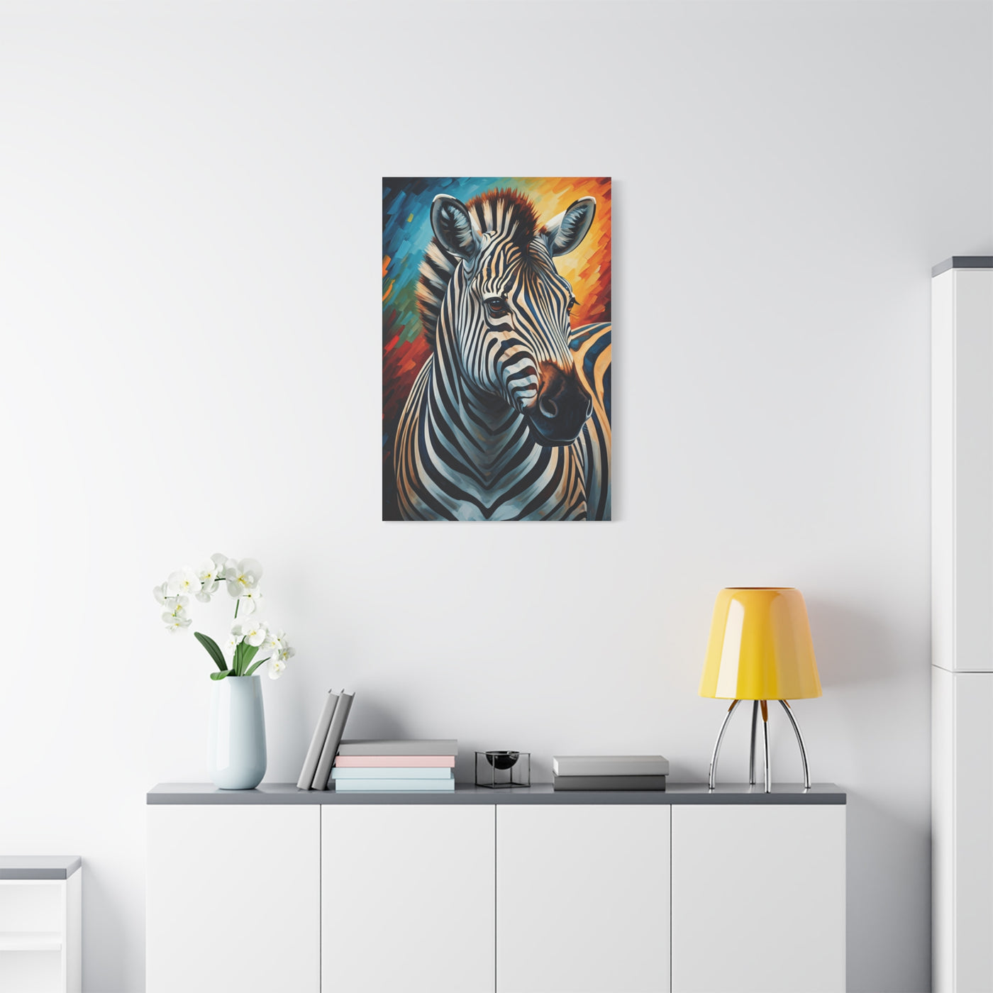 Vibrant Stripes Zebra Portrait Wall Art & Canvas Print
