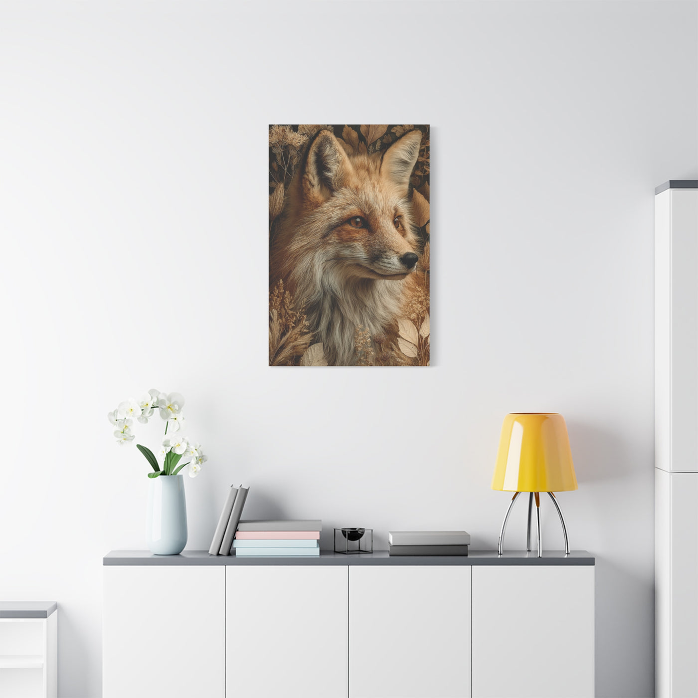 Neutral Botanical Fox Portrait Wall Art & Canvas Print