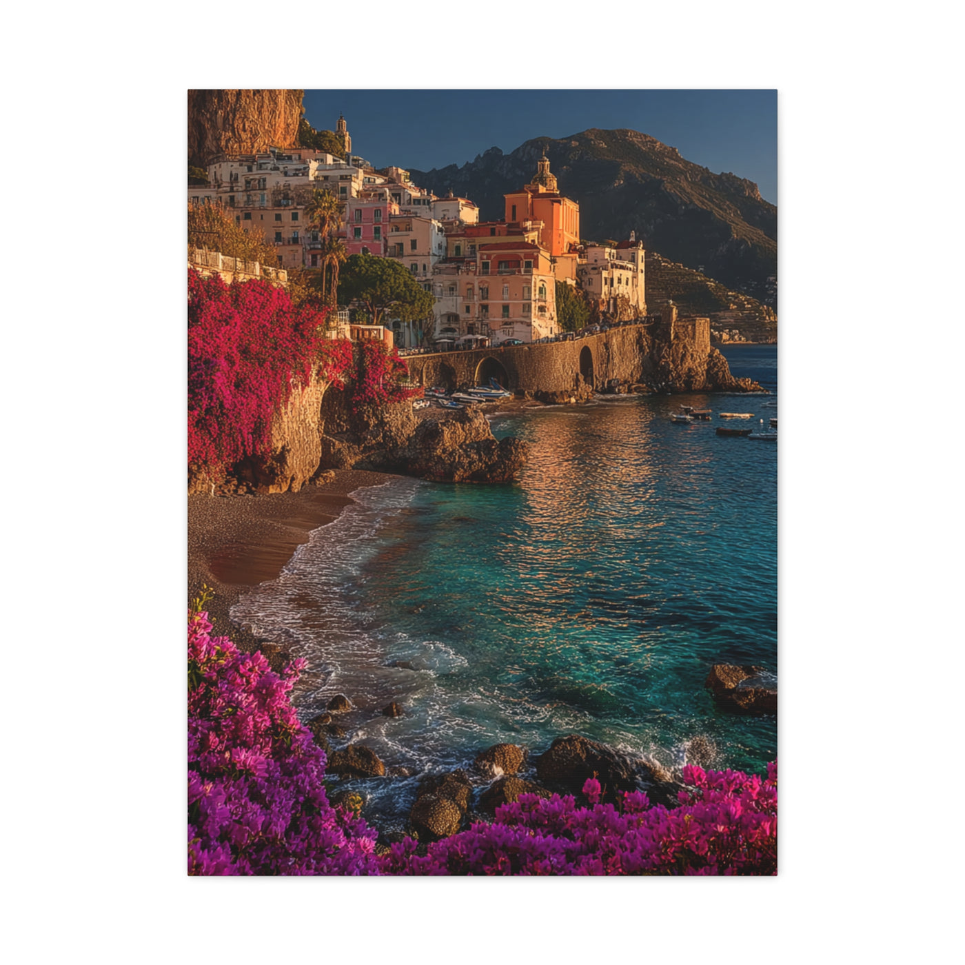 Amalfi Coast Bougainvillea Cliffs Wall Art & Canvas Print