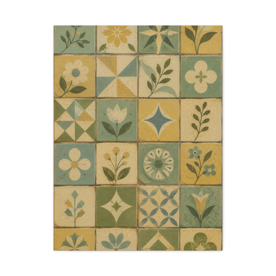 Mid-Century Floral Tile Pattern Wall Art & Canvas Print