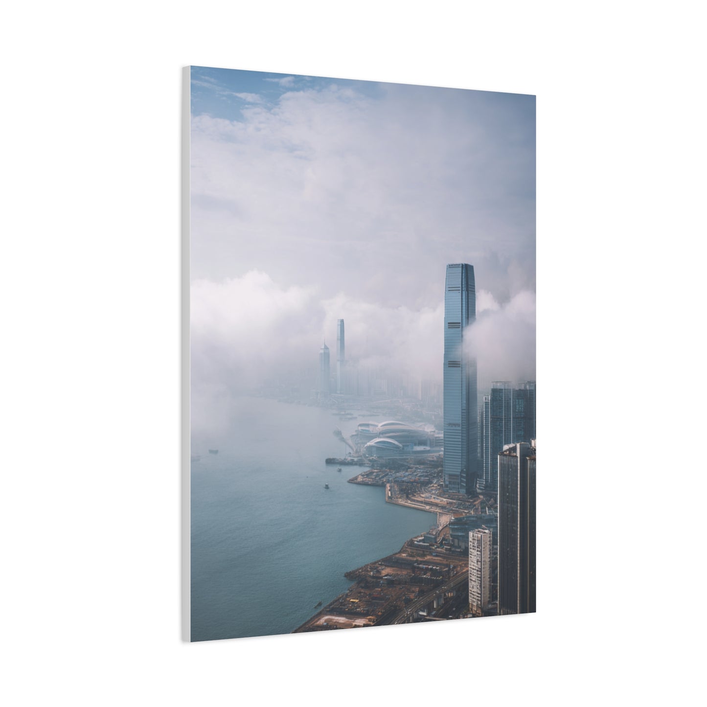 Hong Kong Foggy Harbor Skyline Wall Art & Canvas Print