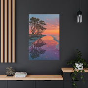 Driftwood Coastal Reflection Sunrise Wall Art & Canvas Print