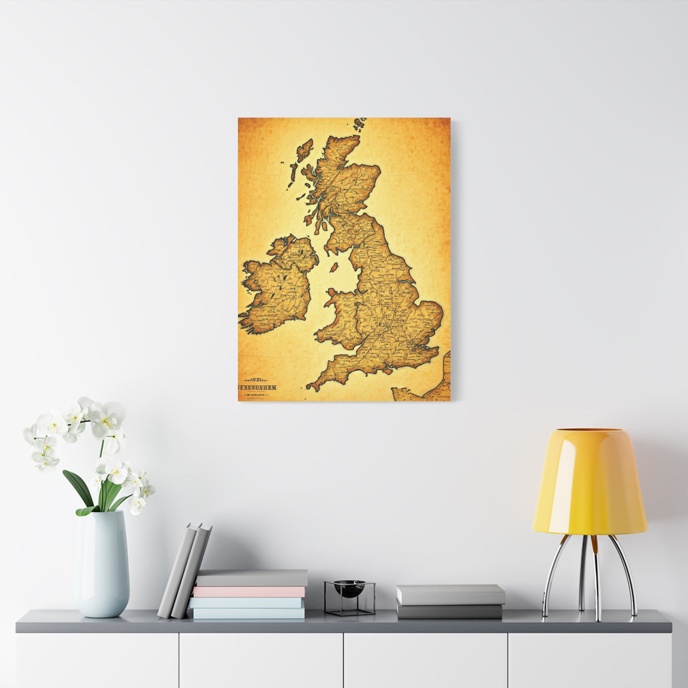 World Map on Aged Scroll Background Wall Art & Canvas Prints .