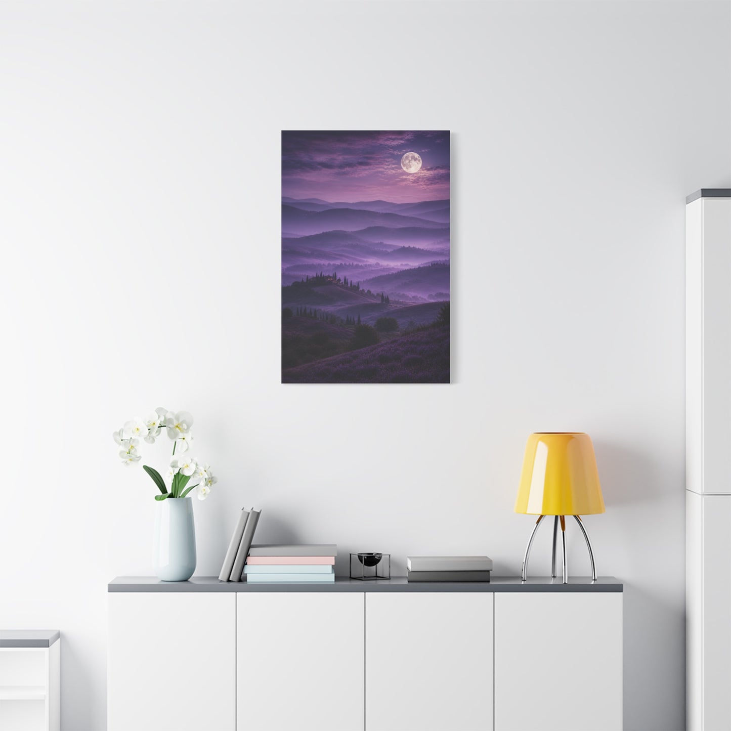 Moonlit Violet Hills Landscape Wall Art & Canvas Print