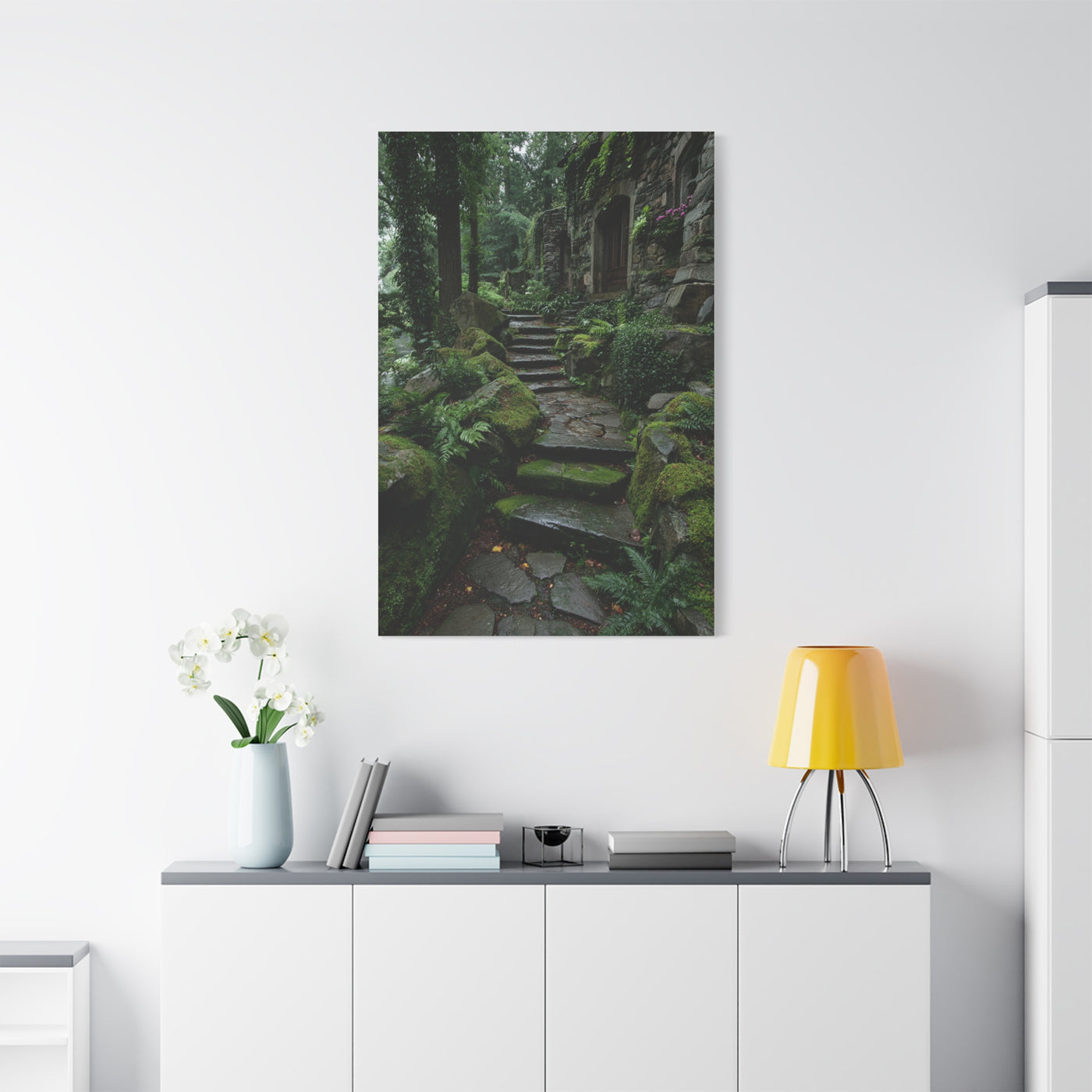 Green Moss-Covered Garden Staircase Wall Art & Canvas Print
