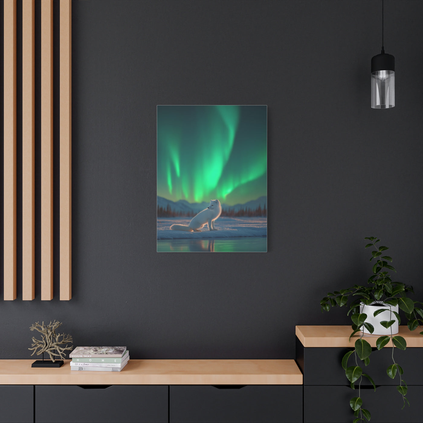 Arctic Fox Aurora Night Wall Art & Canvas Print