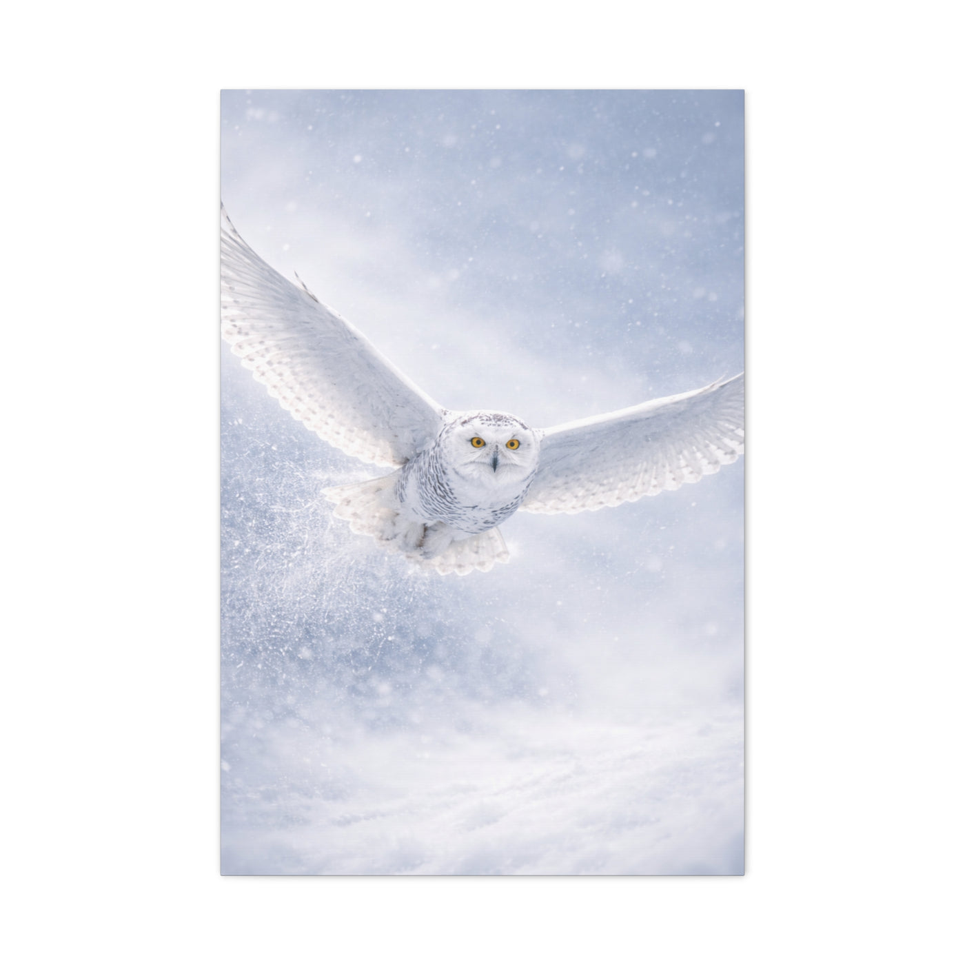 Snowy Owl Winter Flight Minimal Wall Art & Canvas Print