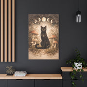 Mystical Boho Black Cat and Mushroom Night Scene Wall Art & Canvas Print