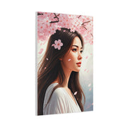 Woman Beneath Falling Cherry Blossoms Wall Art & Canvas Prints