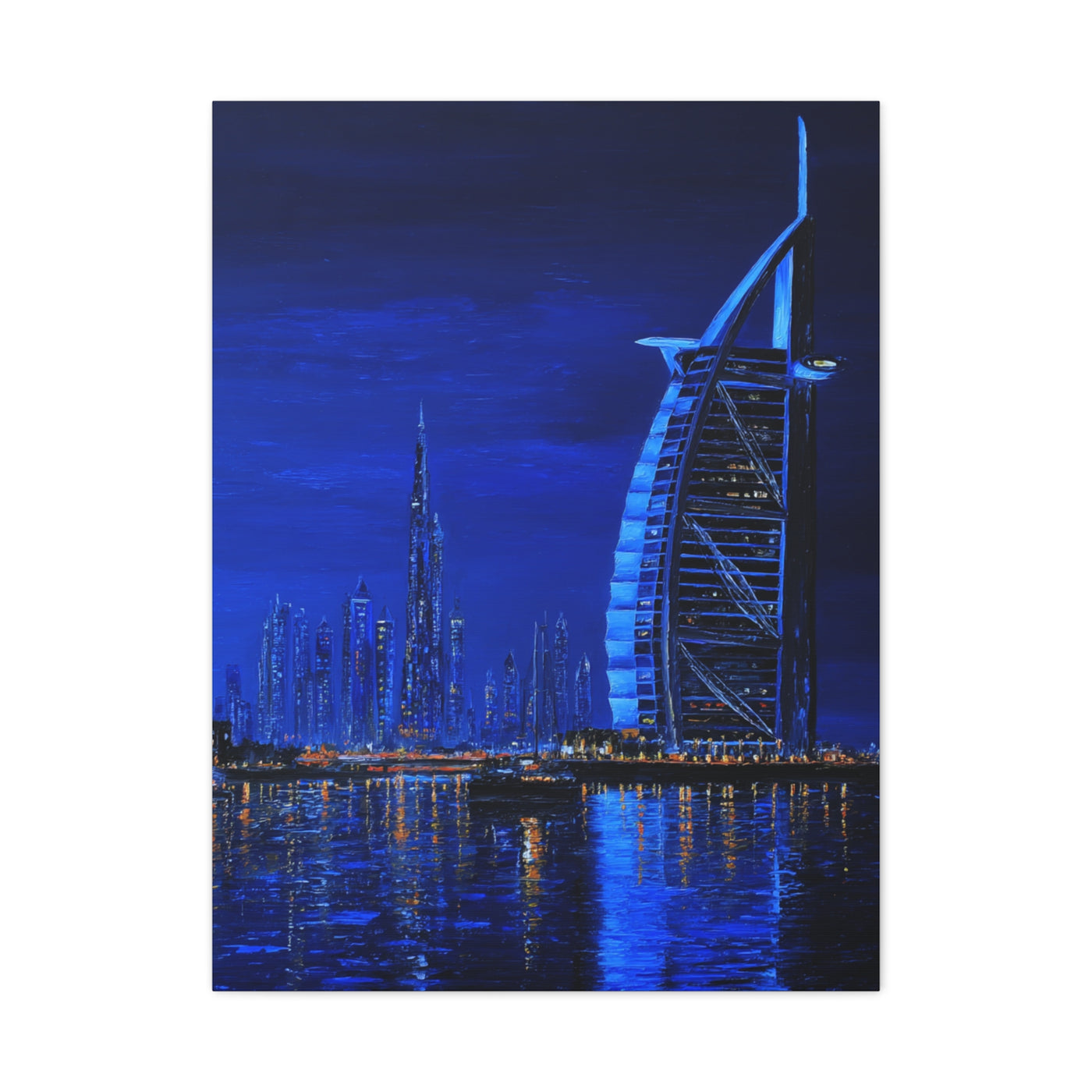 Dubai Skyline Blue Night Luxury Wall Art & Canvas Print