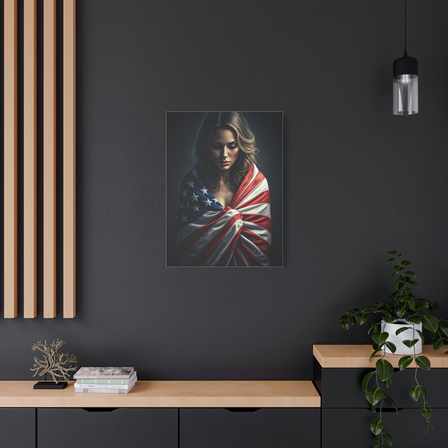 Woman Draped in American Flag Reflection Wall Art & Canvas Prints
