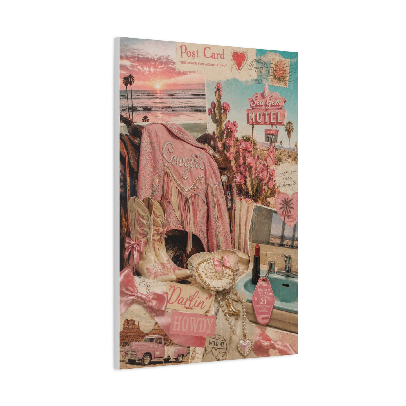 Coquette Cowgirl Desert Postcard Collage Wall Art & Canvas Print