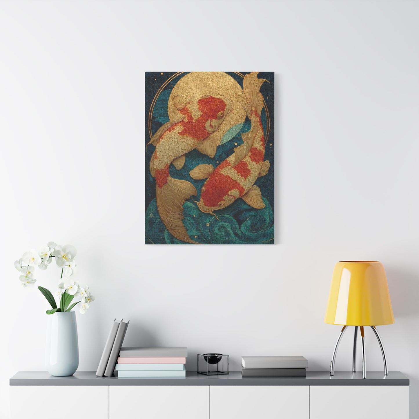 Koi Fish Gold Moon Wall Art & Canvas Print