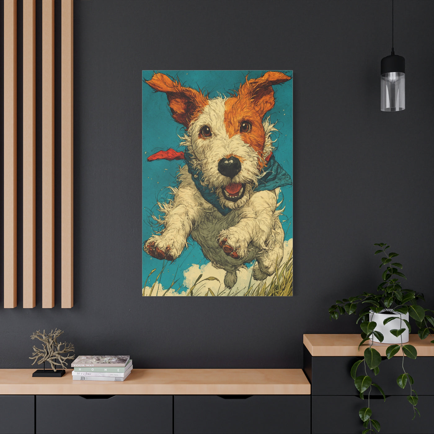Jack Russell Terrier Mid-Leap Illustration Wall Art & Canvas Print