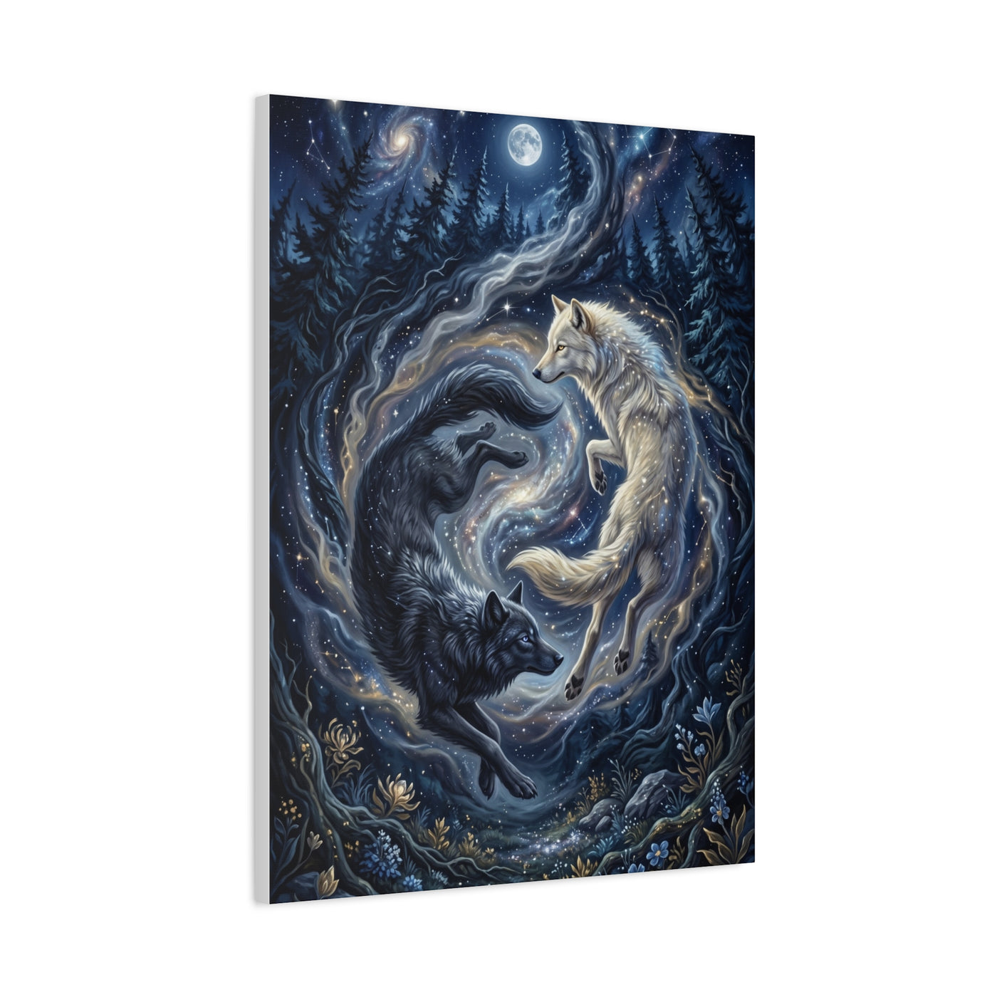 Yin Yang Cosmic Wolves Balance Scene Wall Art & Canvas Print