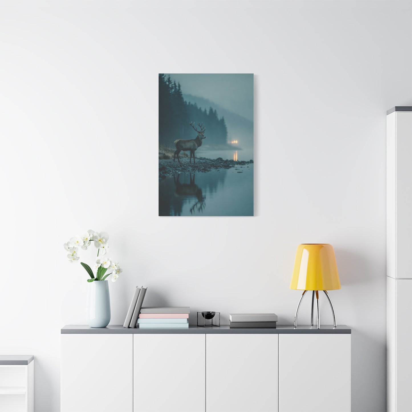 Blue Hour Lakeside Stag Reflection Wall Art & Canvas Print