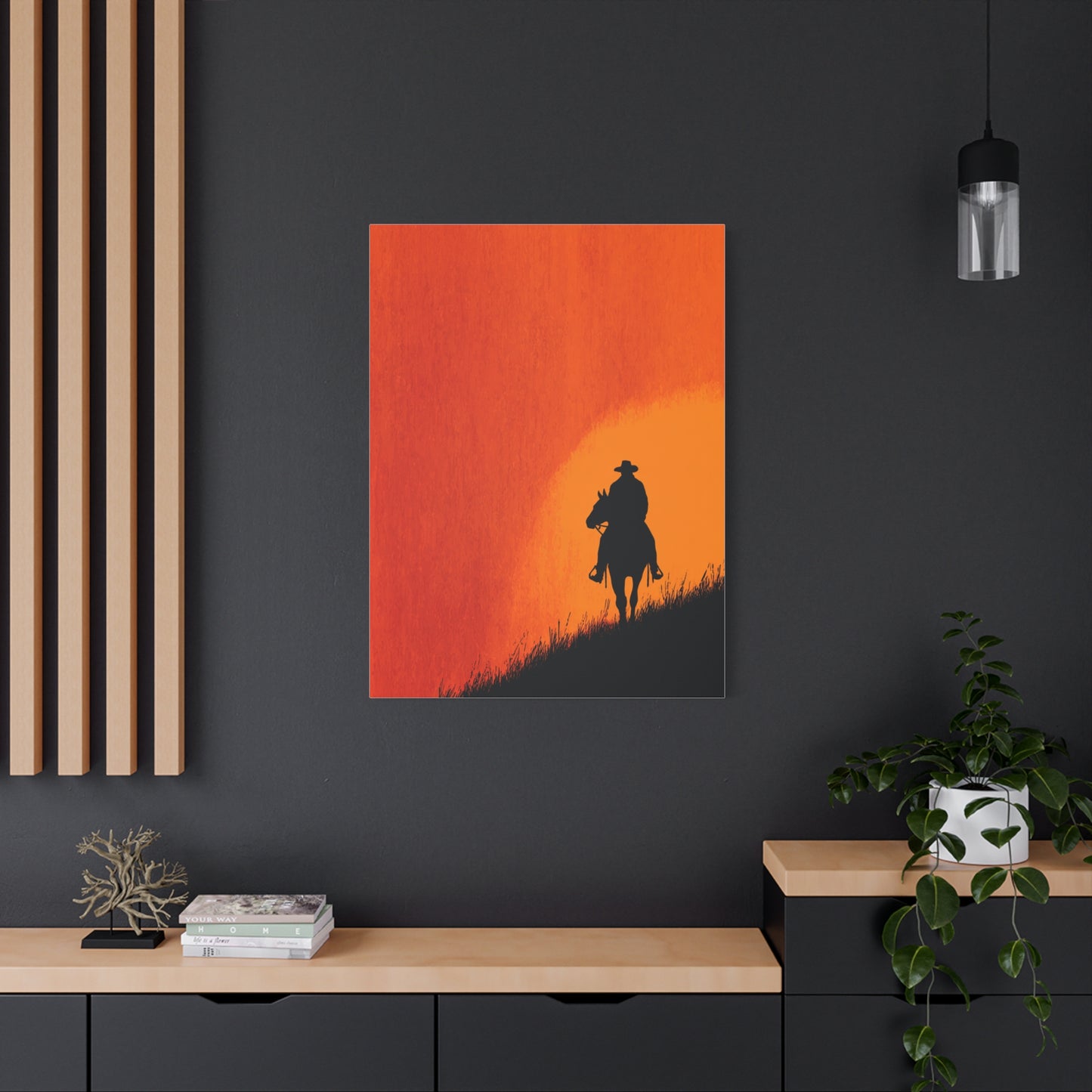Cowboy Sunset Ridge Silhouette Wall Art & Canvas Print