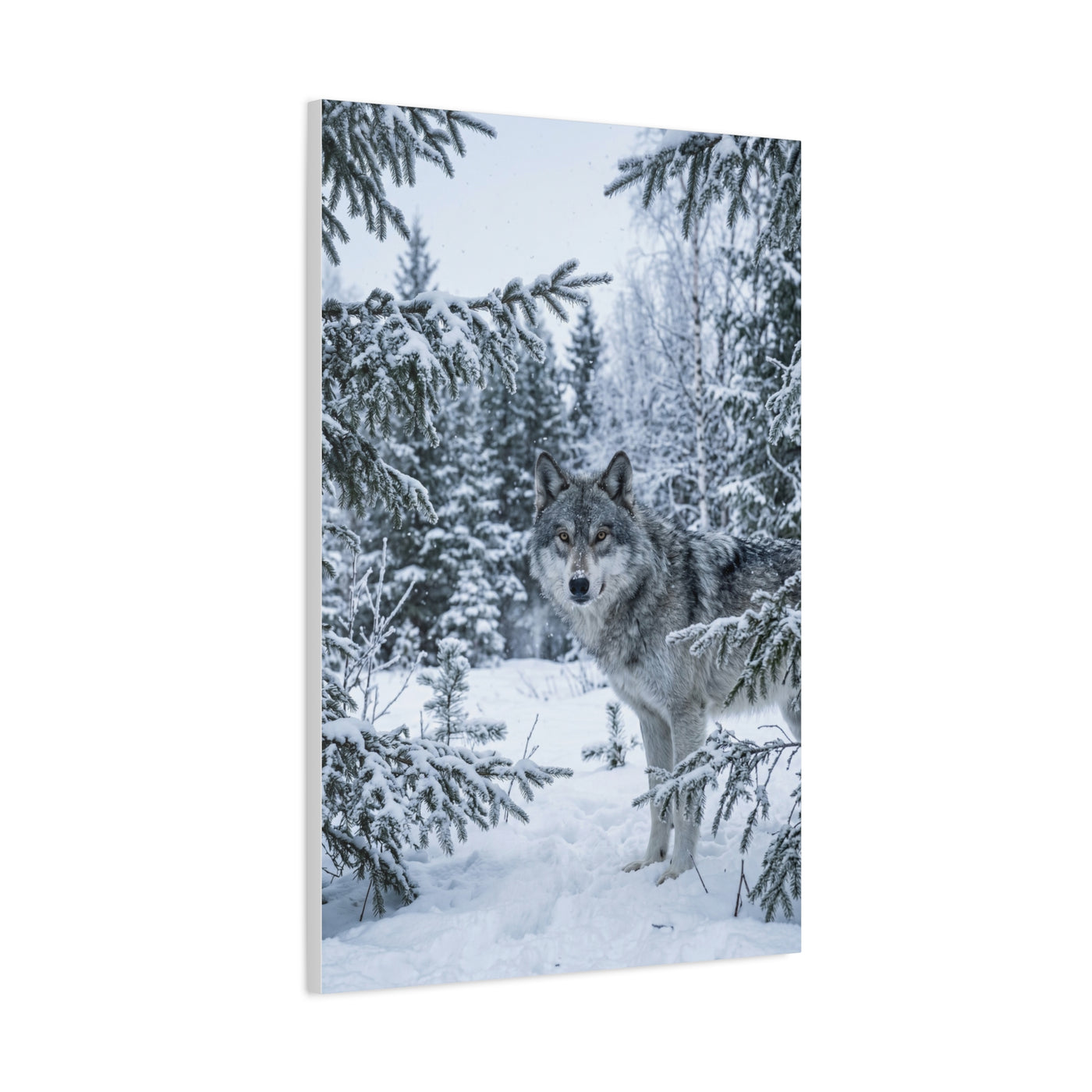 Winter Forest Wolf Natural Encounter Scene Wall Art & Canvas Print