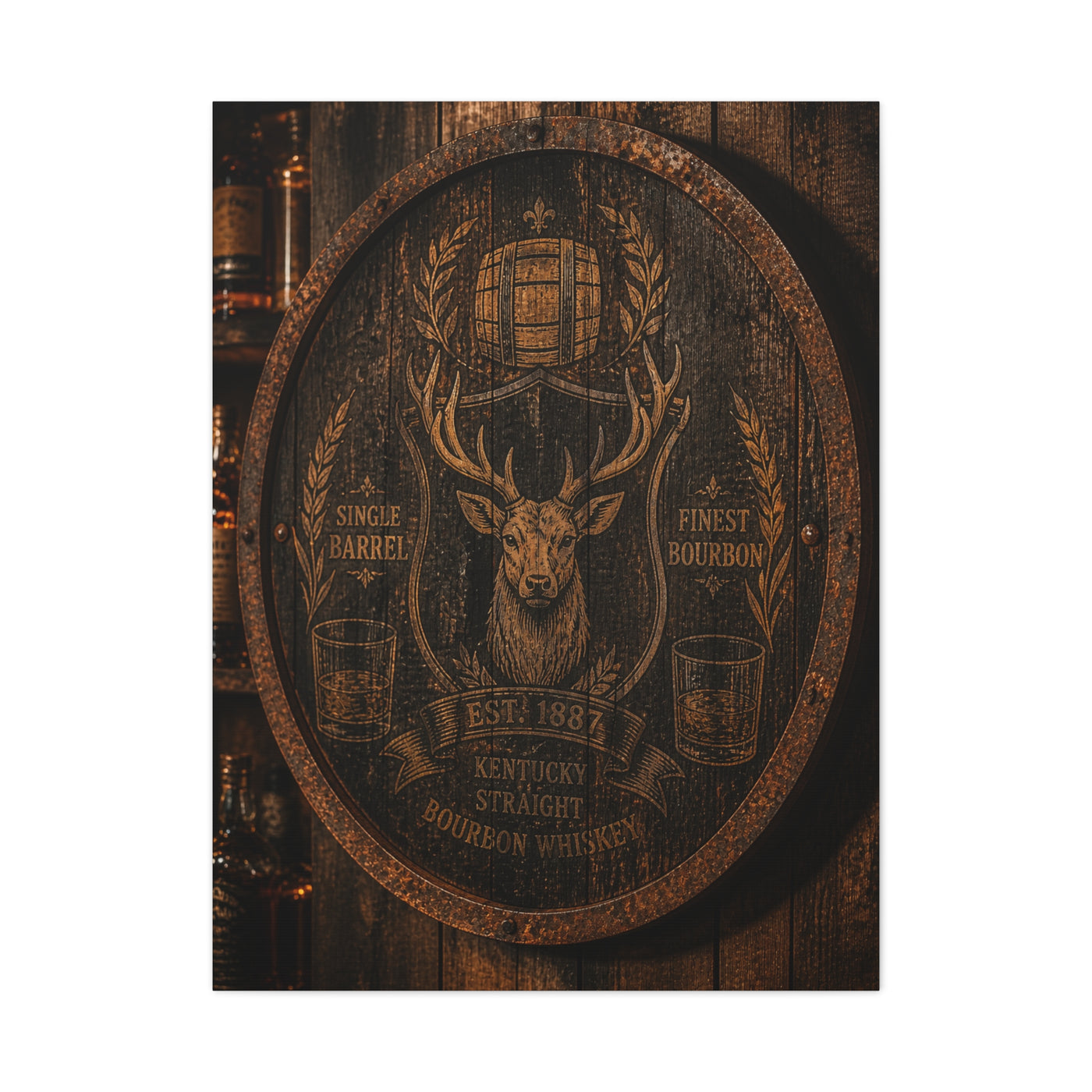 Bourbon Barrel Crest Wall Art & Canvas Print
