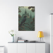 Raven Before Gothic Castle Wall Art & Canvas Print