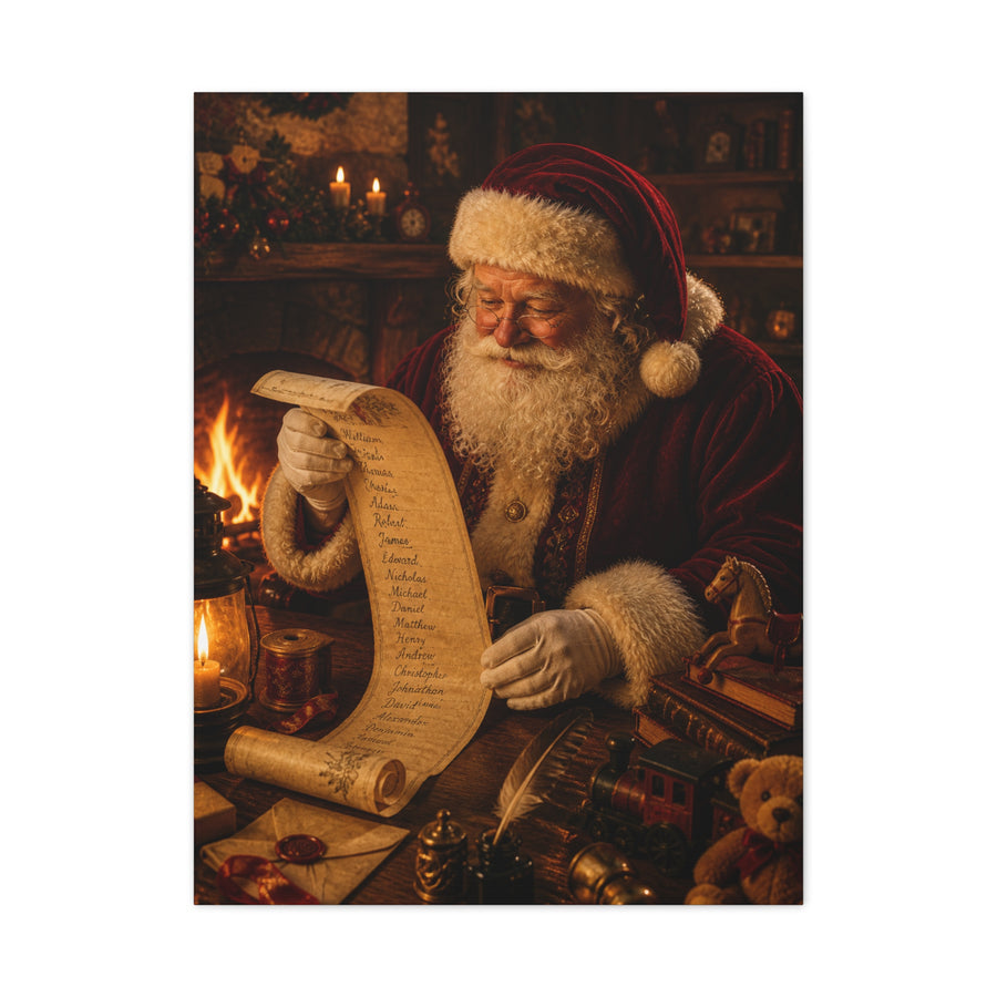 Santa Checking the Christmas List Wall Art & Canvas Print