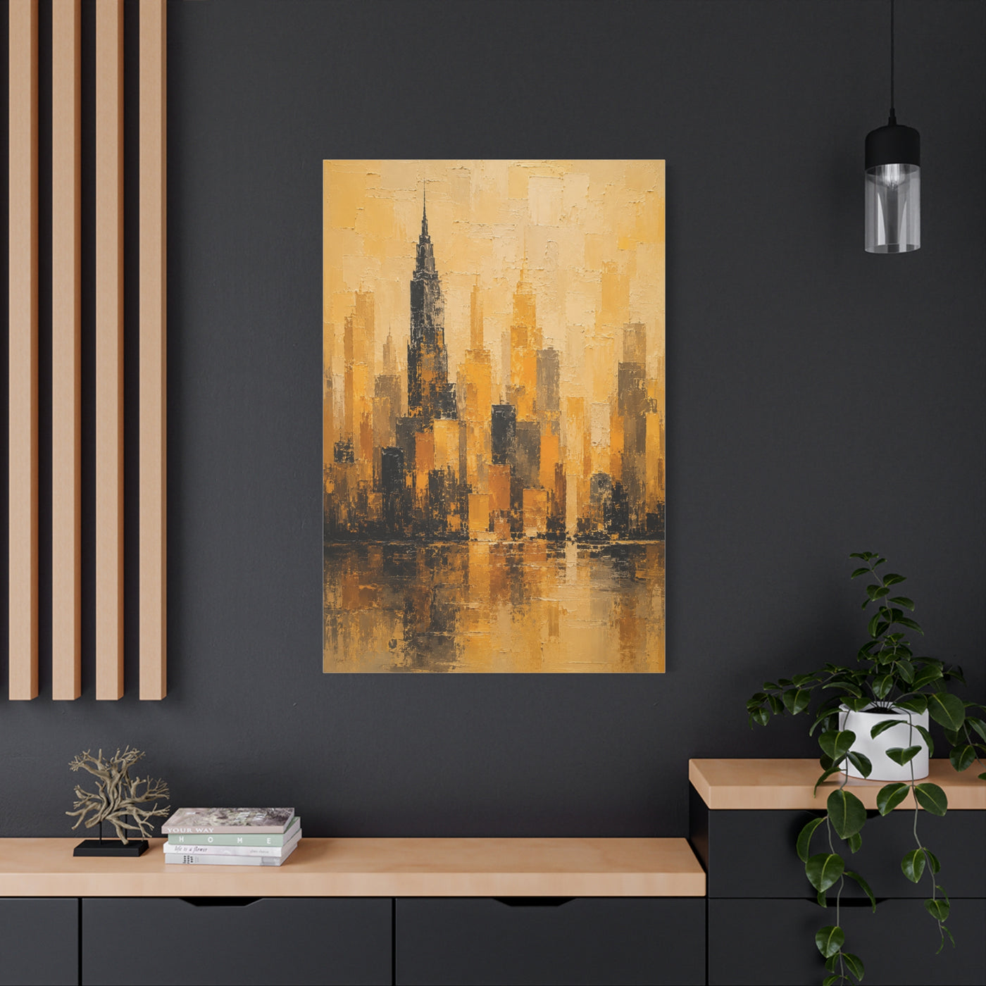 Yellow Cityscape Textured Skyline Abstract Wall Art & Canvas Print