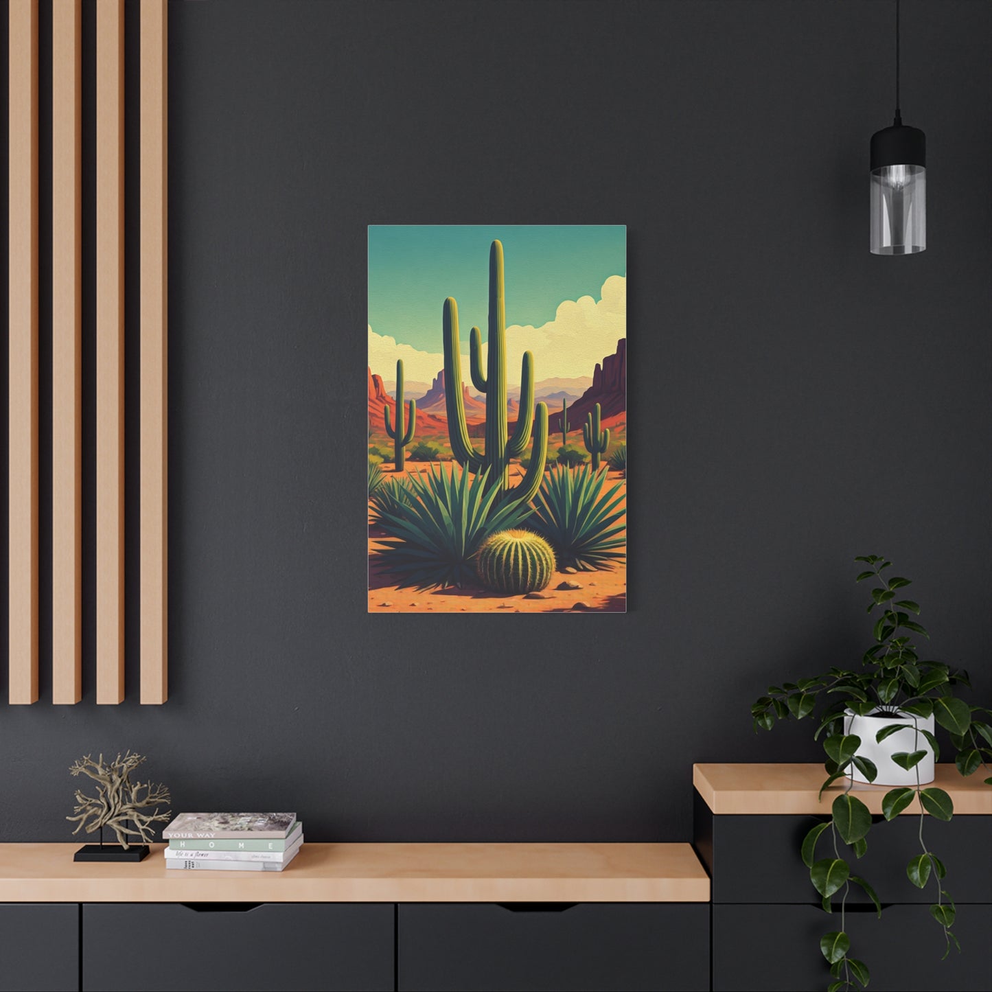 Sunlit Saguaro Desert Illustration Wall Art & Canvas Prints