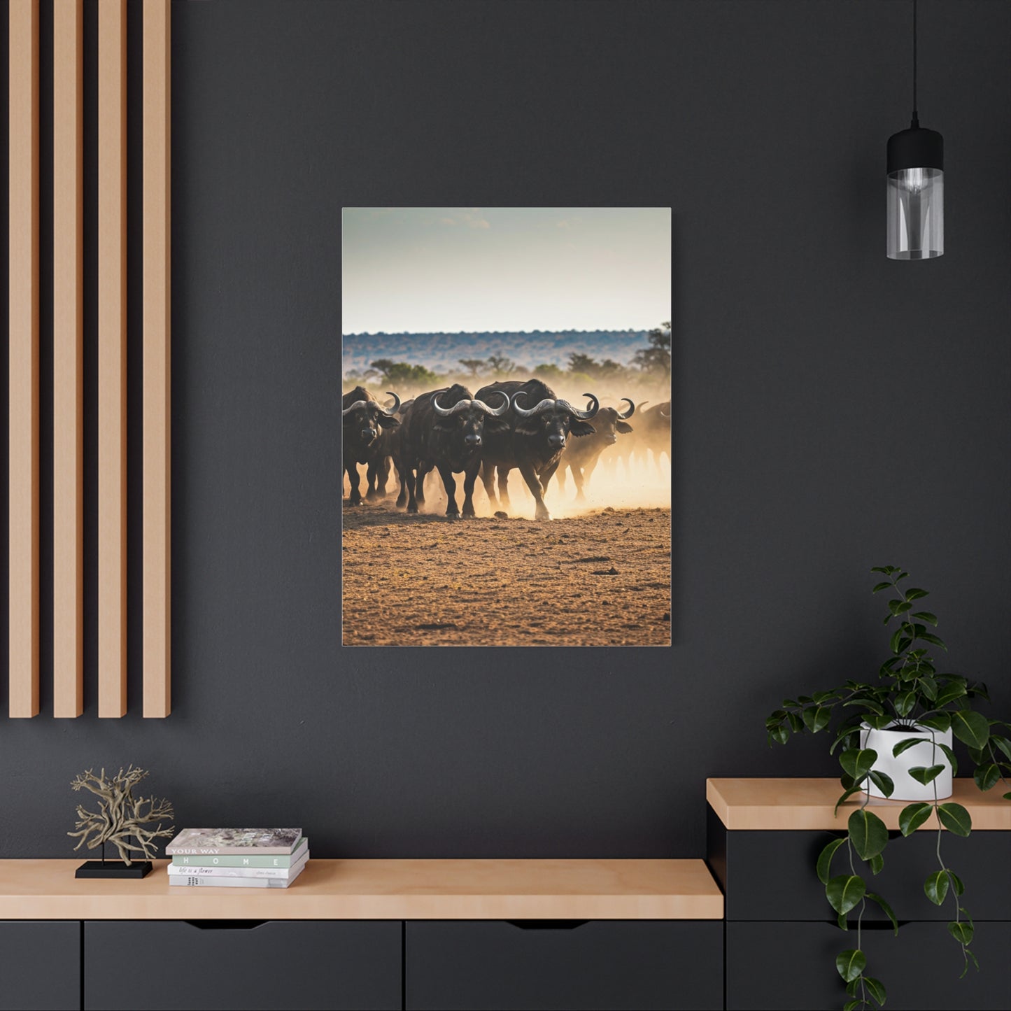 Wild Buffalo Herd in Dusty Savannah Wall Art & Canvas Prints