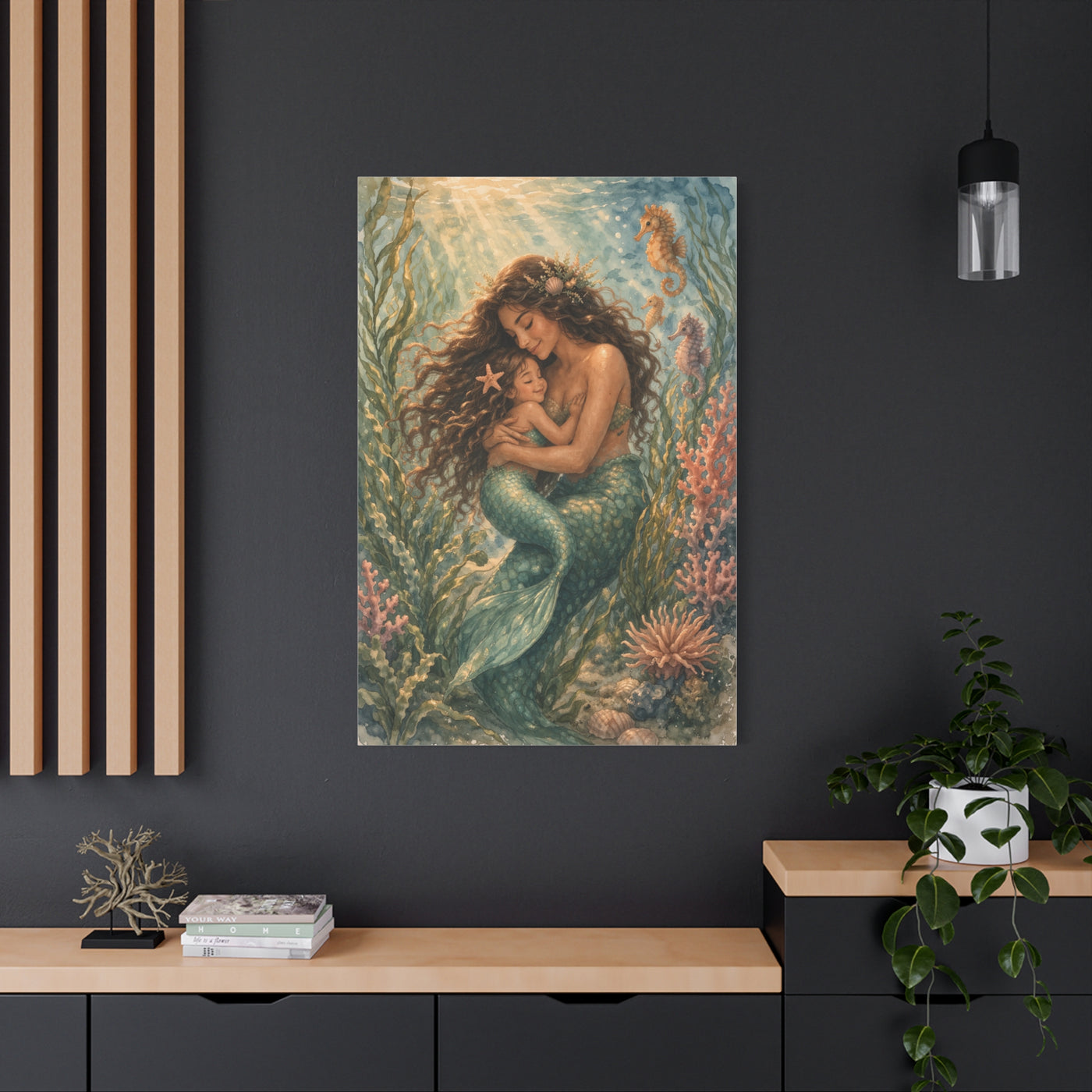 Mother and Child Mermaid Embrace Wall Art & Canvas Print