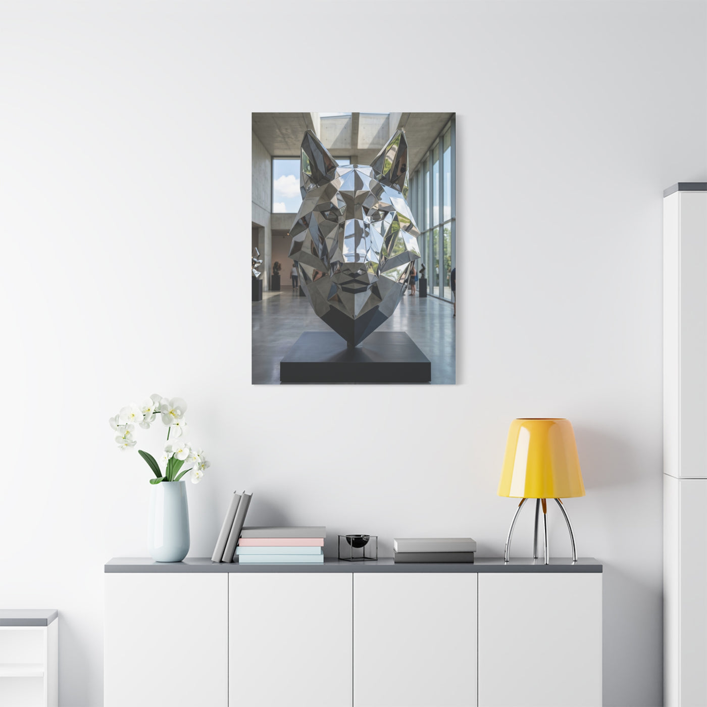 Geometric Chrome Wolf Head Sculpture Wall Art & Canvas Print