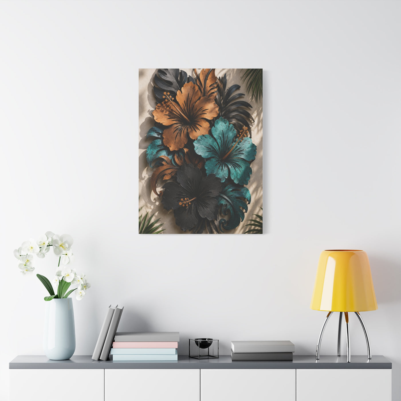 Metal Hibiscus Botanical Sculpture Tropical Wall Art & Canvas Print
