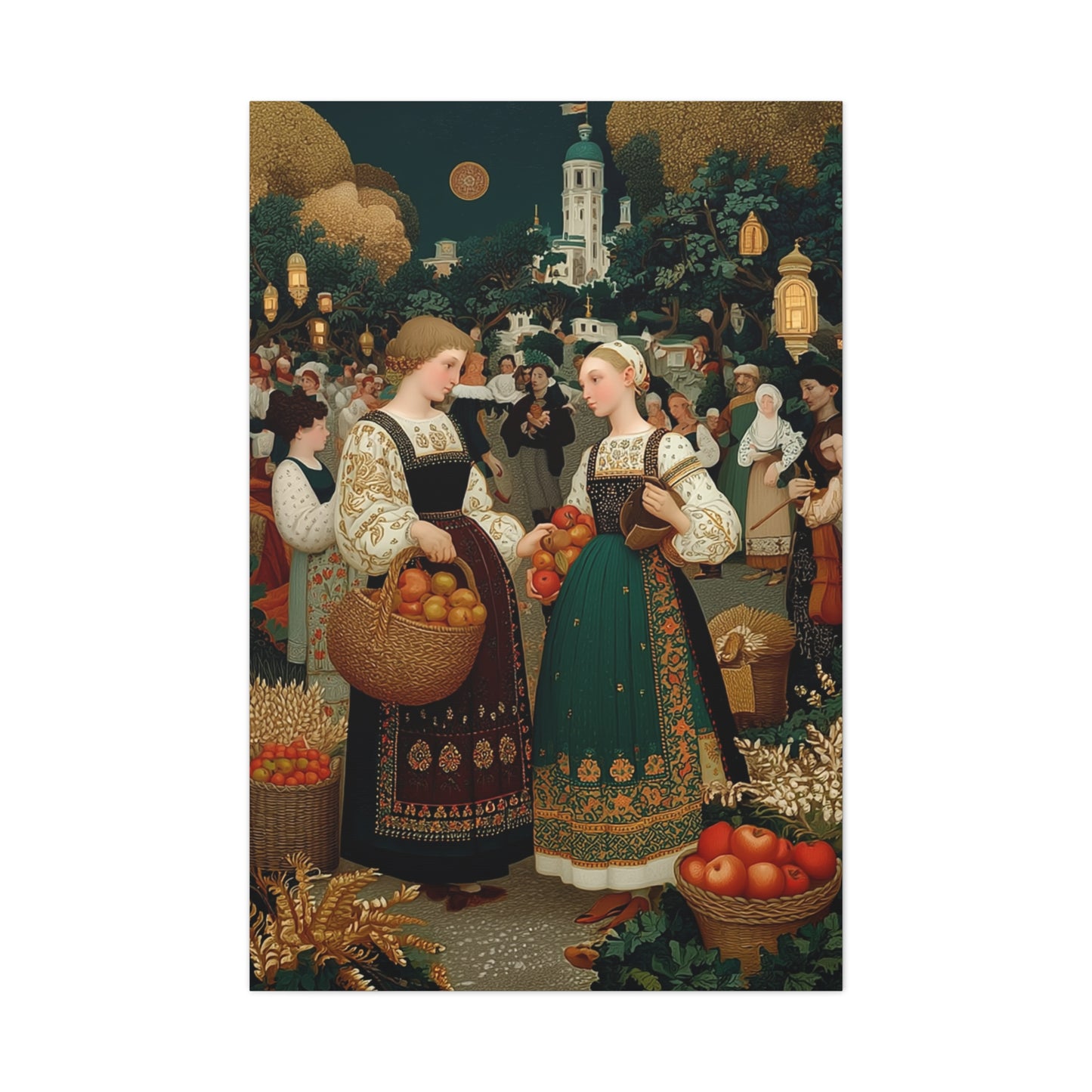 Village Harvest Festival Folk Scene Wall Art & Canvas Print