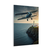 Coastal Biplane Over Lighthouse Horizon Wall Art & Canvas Prints