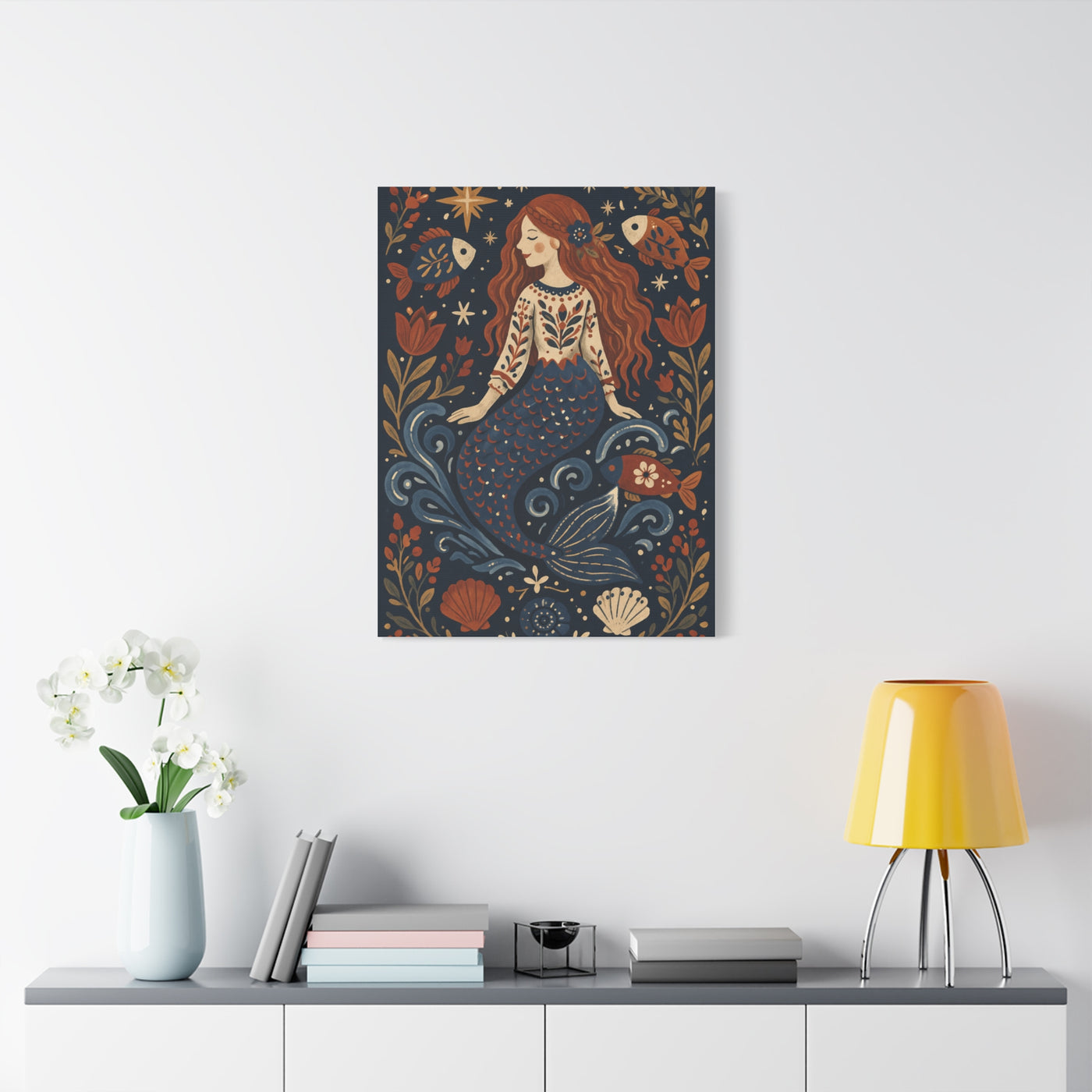 Scandinavian Folk Mermaid Charm Wall Art & Canvas Print