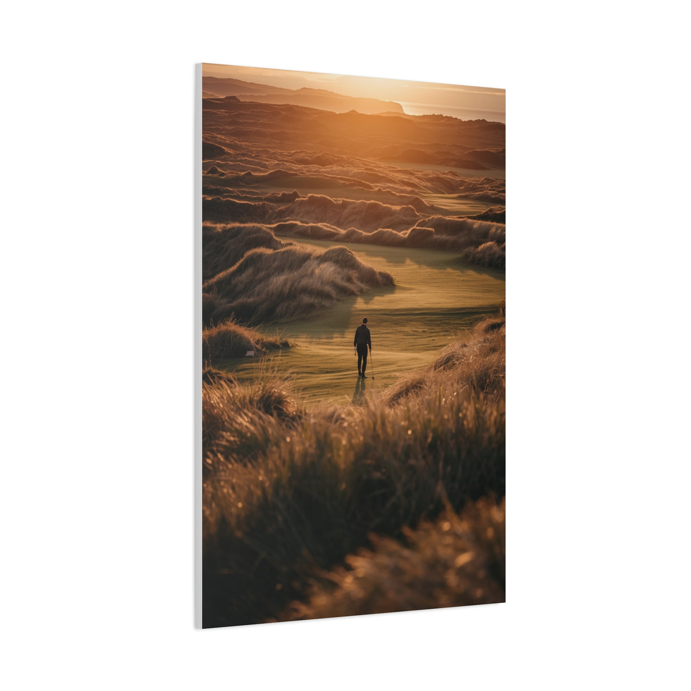 Scottish Links Golfer Sunrise Wall Art & Canvas Print