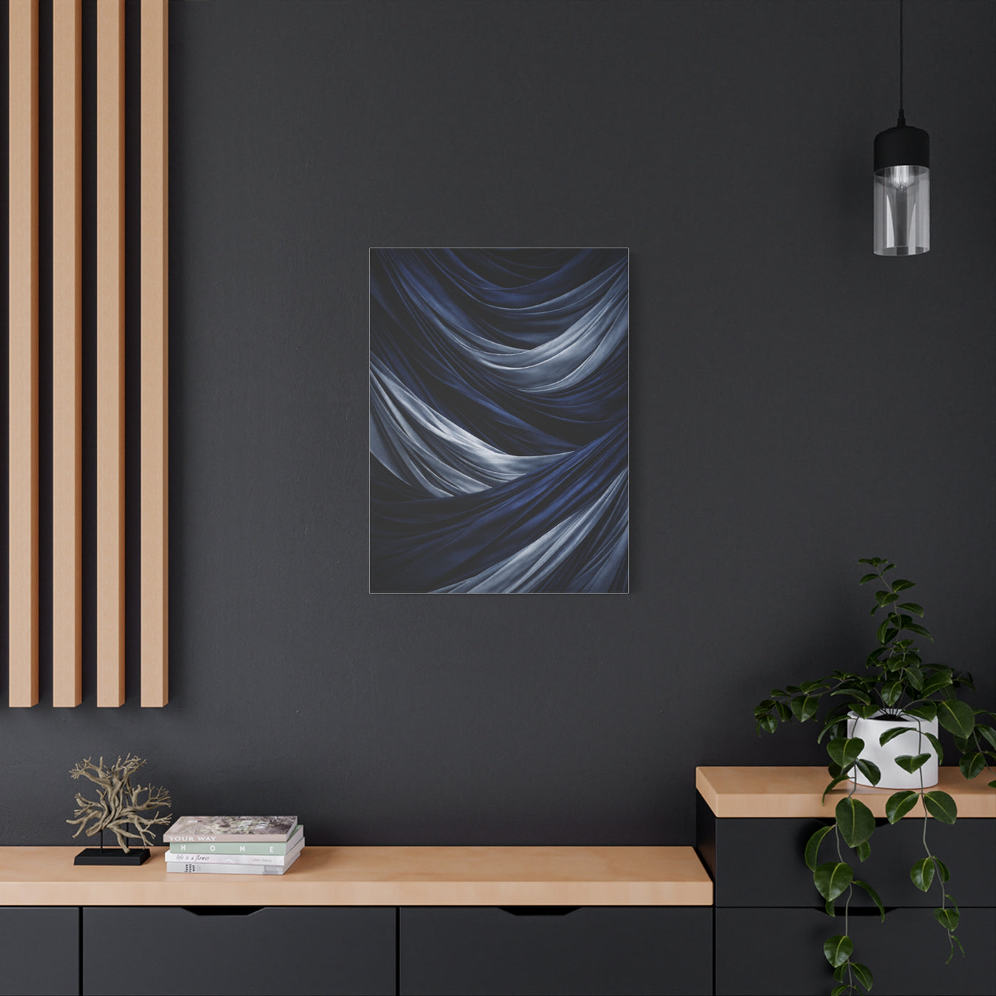 Draped Navy Textile Abstraction Wall Art & Canvas Print