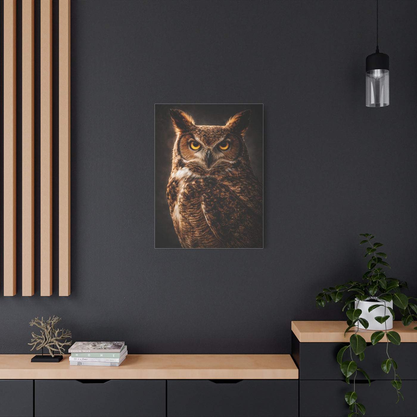 Great Horned Owl Portrait Studio Wall Art & Canvas Print