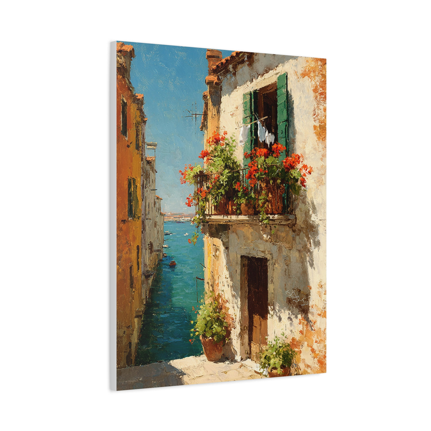 Italian Coastal Balcony Painting Wall Art & Canvas Print