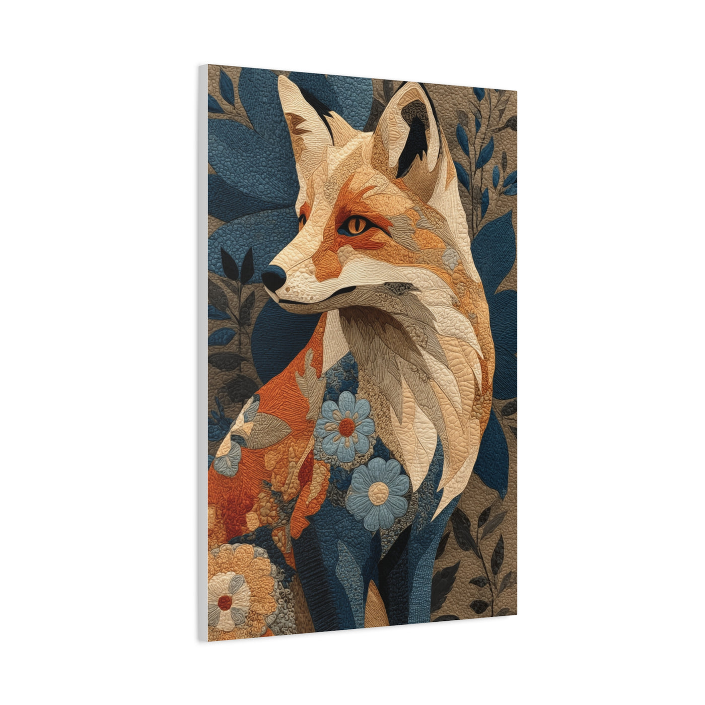 Patchwork Textile Fox Folk Art Wall Art & Canvas Print