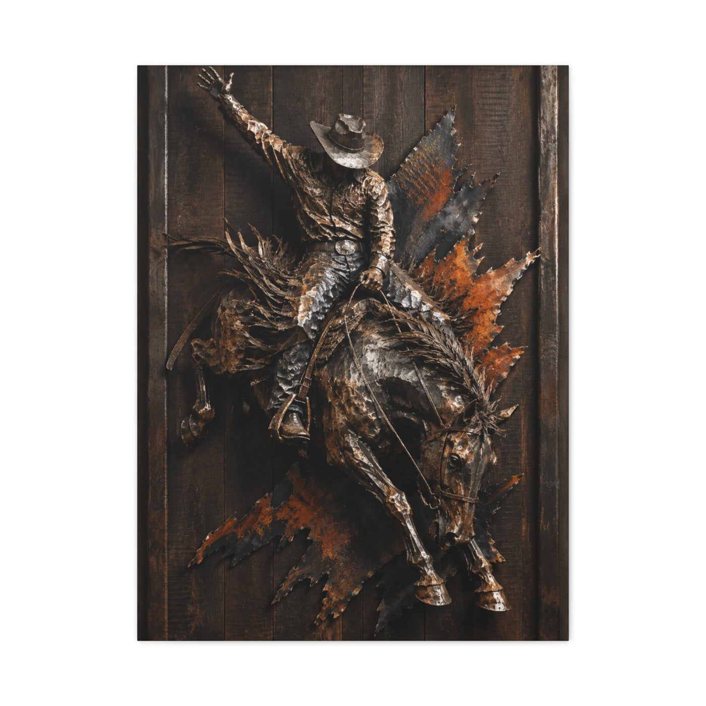 Rodeo Bronc Rider Metal Relief Panel Wall Art & Canvas Print