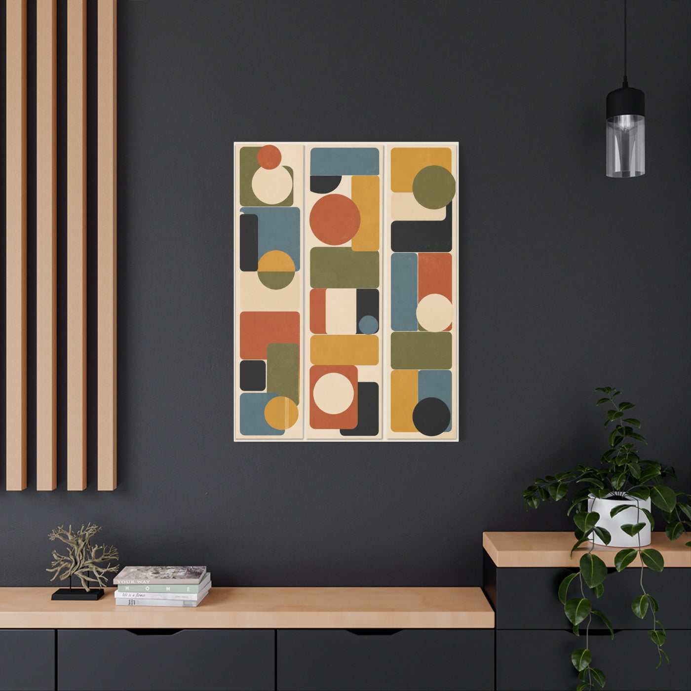 Mid-Century Modern Geometric Triptych Wall Art & Canvas Print