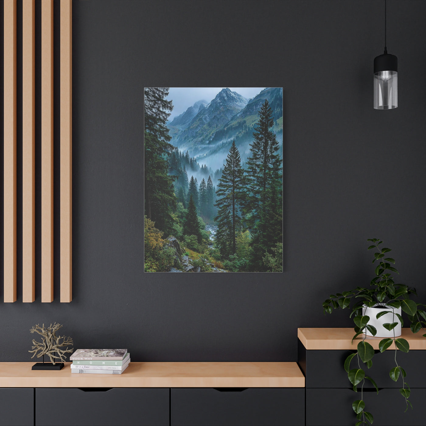 Misty Alpine Forest Valley Wall Art & Canvas Print